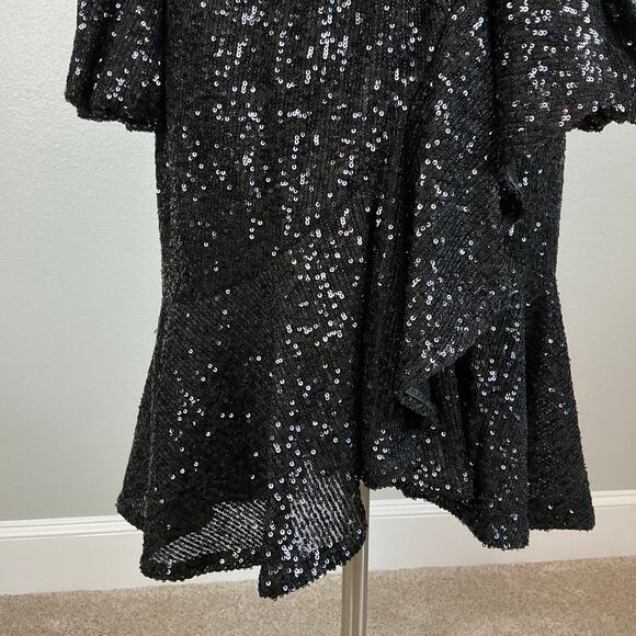 Eliza J Sequined Long Sleeve Fit and Flare Cocktail Dress Sparkly Black Size 6 - Picture 10 of 13